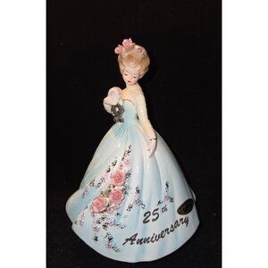 25th Anniversary Josef Orig blue lady Music Box Figurine With Rotating Base & Pi